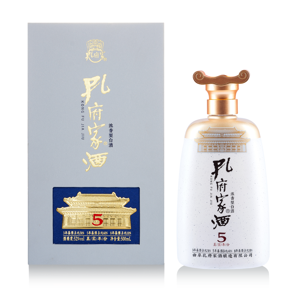 孔府家酒年份5浓香型白酒500ml 山东特产真年份高度白酒52度500mL礼盒