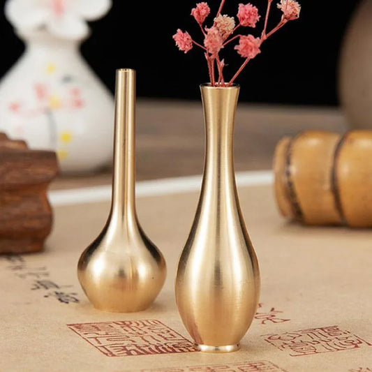 Pure Copper Mini Vintage Vase Ornament Home Decoration Retro Brass Flower Bottle Figurines Modern Light Luxury Decorative Crafts