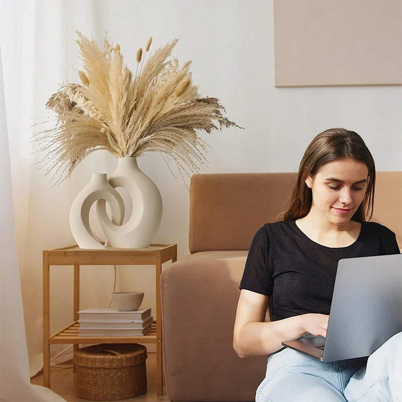 European Style White Plastic Vase Set Simple Creative Home Decor for Living Room Entryway TV Cabinet