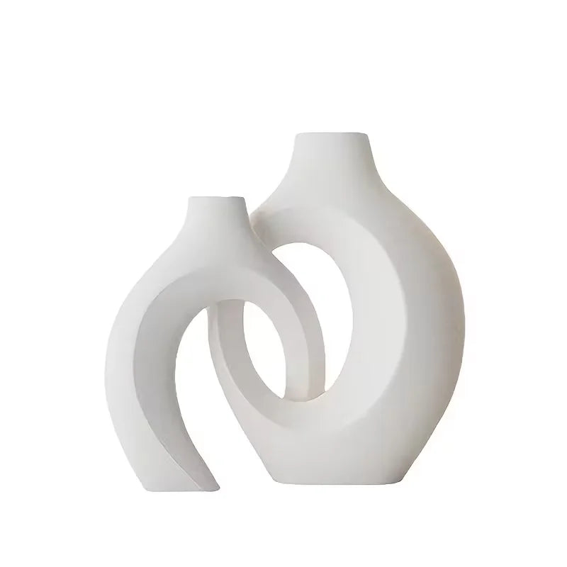 European Style White Plastic Vase Set Simple Creative Home Decor for Living Room Entryway TV Cabinet