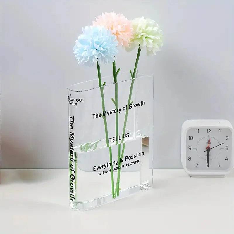 Transparent Acrylic Vase Transparent Book-Shaped Vase Suitable for Decorating Unique Homes, Bedrooms, and Offices