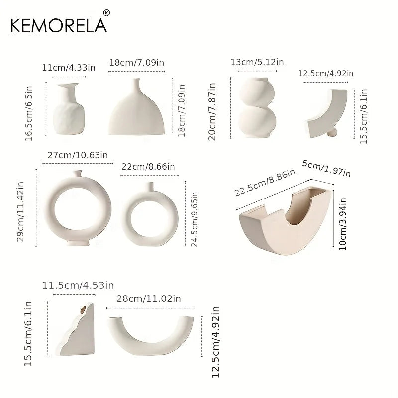 Nordic Ceramic Vase Circular Hollow Donuts Flower Pot Home Living Room Decoration Accessories Interior Office Desktop Decor Gift