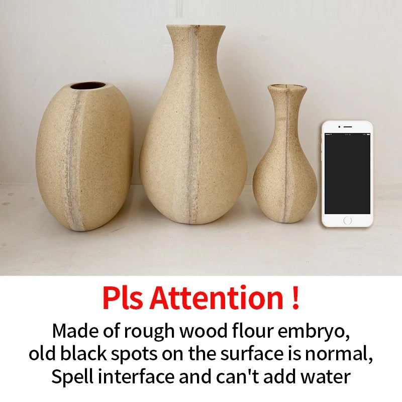 Wooden Flower Vase Retro Table Decorative Vase Dried Flower Arrangement Pot European Style Aesthetic Vase Home Desktop Ornaments