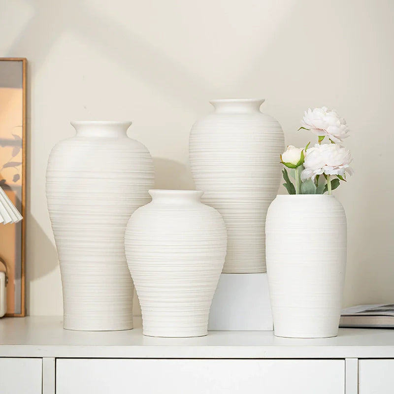Ceramic Vases White Round  Design Handmade Terracotta Flower Pot Home Decor Christmas Decoration Table Centerpiece