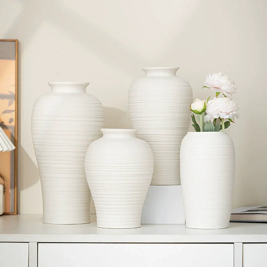 Ceramic Vases White Round  Design Handmade Terracotta Flower Pot Home Decor Christmas Decoration Table Centerpiece
