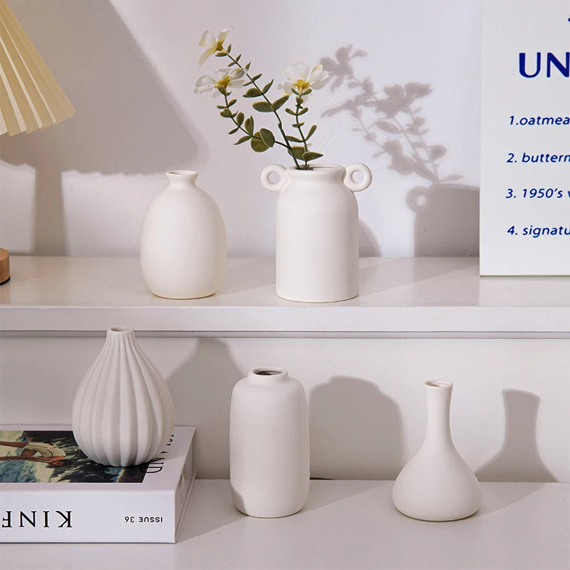 INS Ceramic Vase White Flower Pot Nordic Decorative Vase Dry Flower Vases for Home Living Room Desktop Decor ваза для цветов