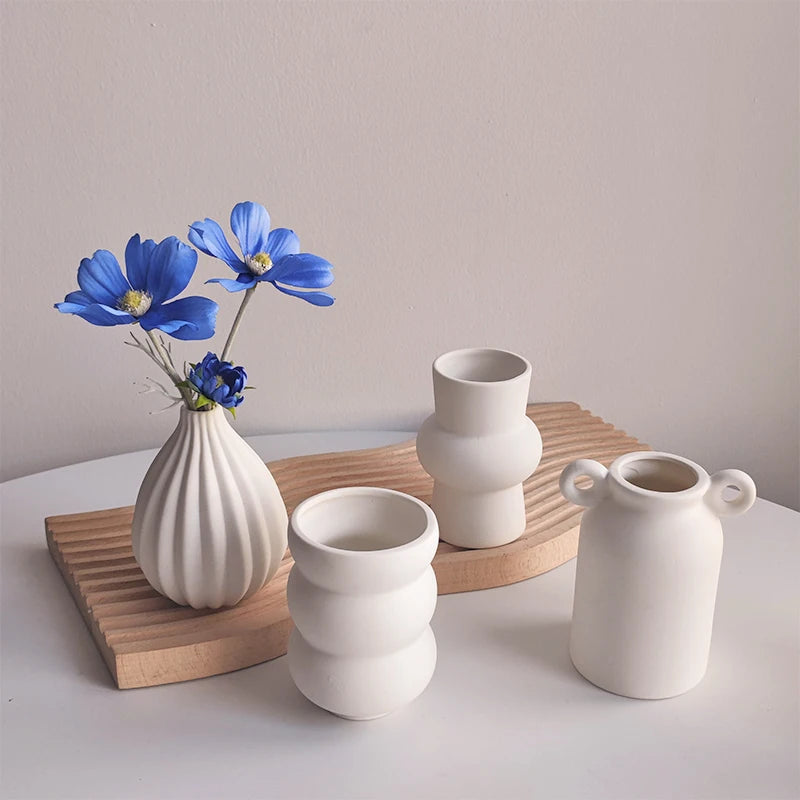 INS Ceramic Vase White Flower Pot Nordic Decorative Vase Dry Flower Vases for Home Living Room Desktop Decor ваза для цветов