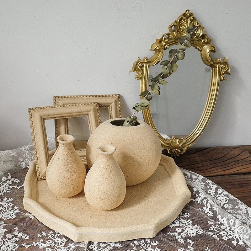 Wooden Flower Vase Retro Table Decorative Vase Dried Flower Arrangement Pot European Style Aesthetic Vase Home Desktop Ornaments