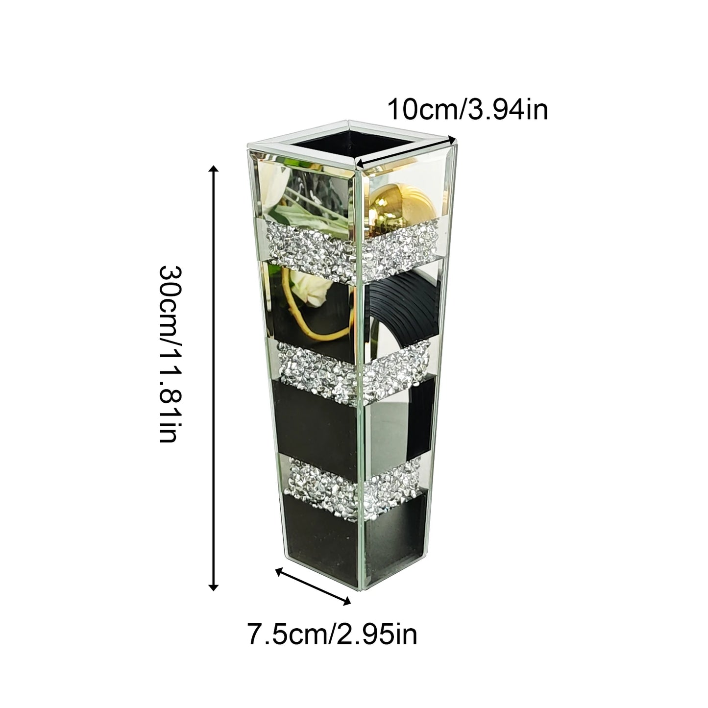 Tall Floor Mirror Vase, Large Crushed Diamond Glass Vase for Home Decor Modern Crystal Centerpiece for Living Room Wedding Hotel