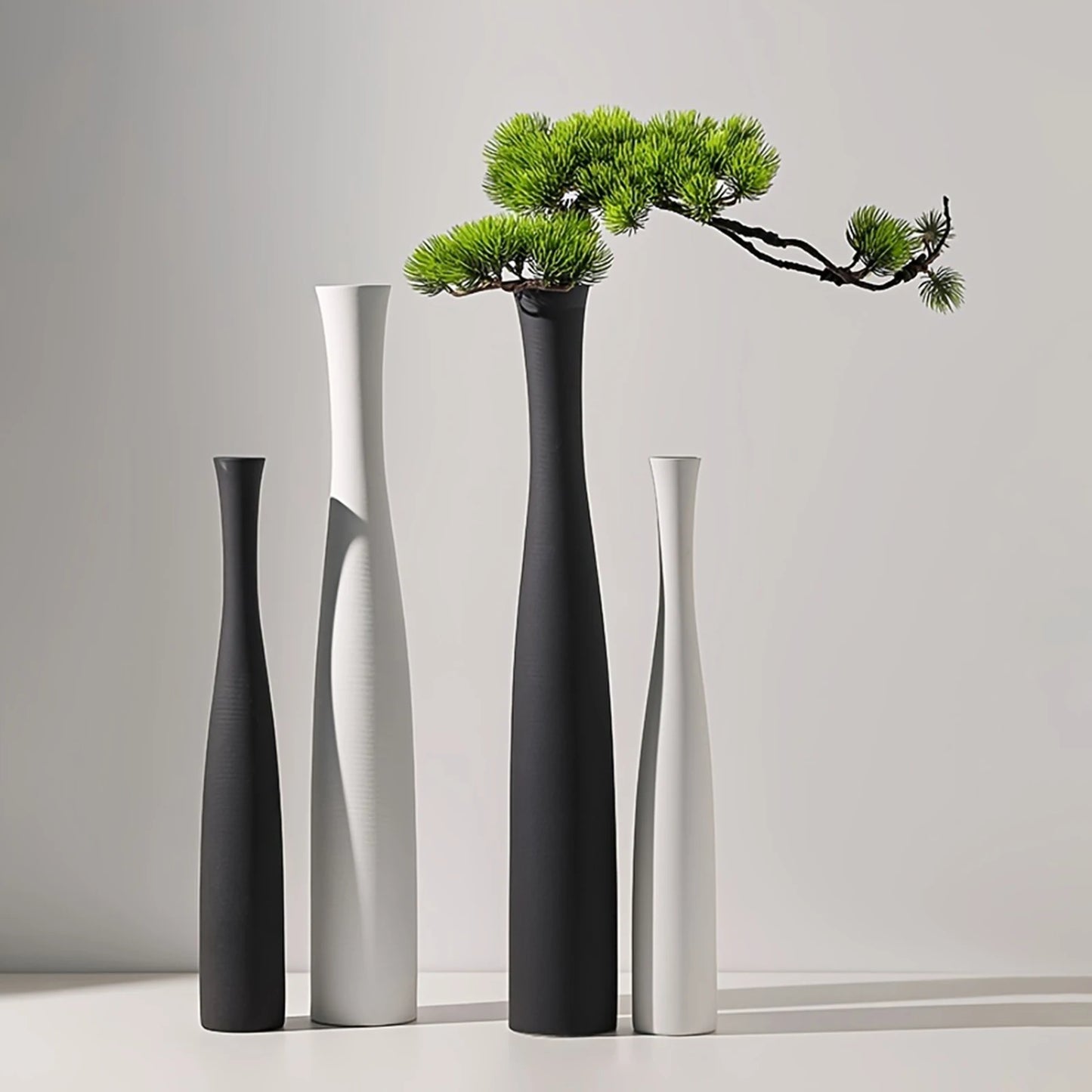 3D Printed Vases - Black and White Tall Conical Vases, Entryway Decor Welcome Vase Ornament, Modern Minimalist Style Decor Vases