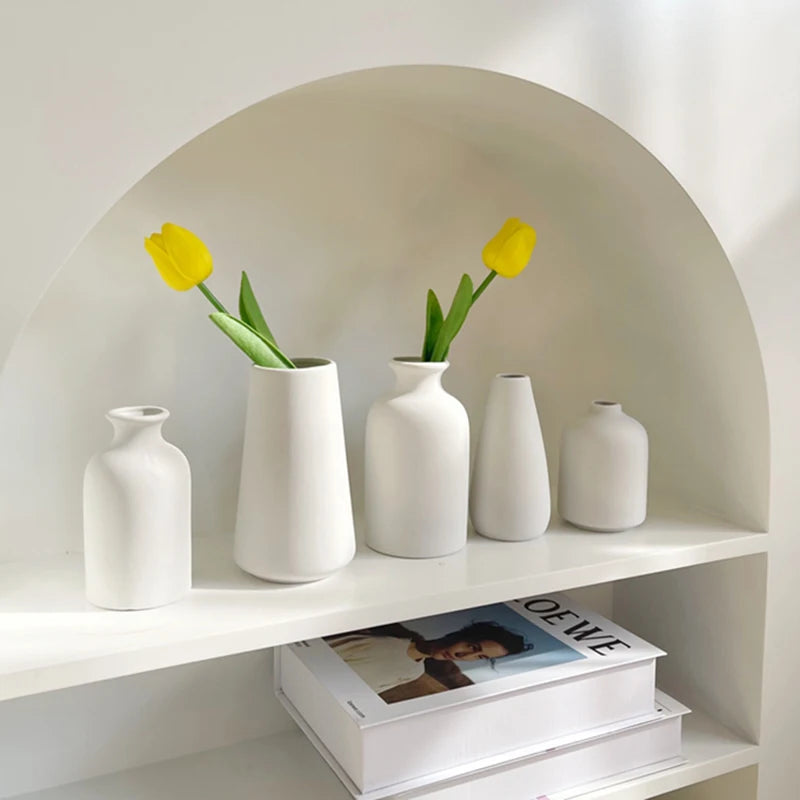 White Ceramic Vases Nordic Decorative Vasen Ornaments Home Living Room Decor Flower Arrangements Sketching Props Desktop Decor