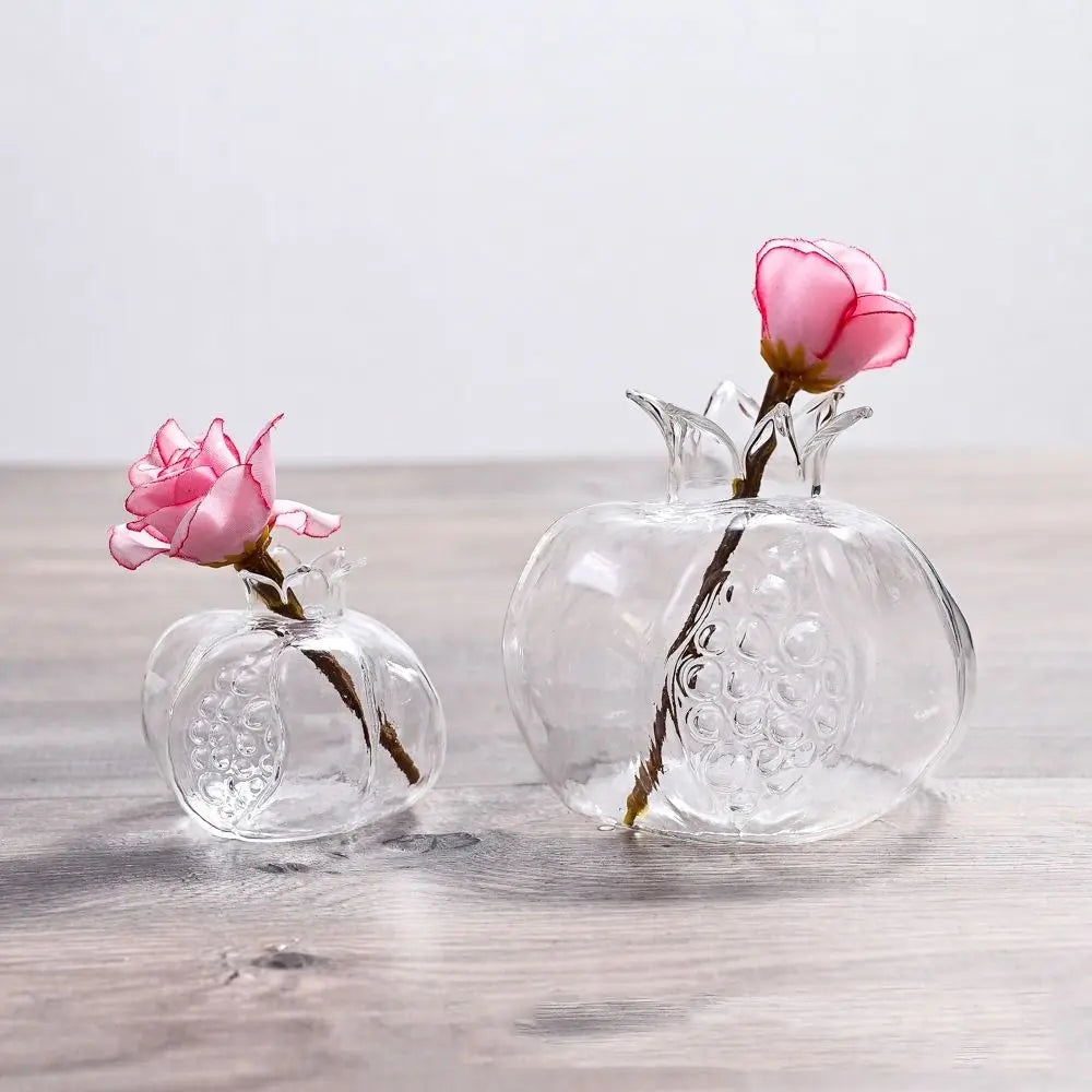 Transparent Pomegranate Glass Vase Creative Glass Red Hydroponic Flower Vase Hammer Pattern Pomegranate Fruit Vase Home Decor