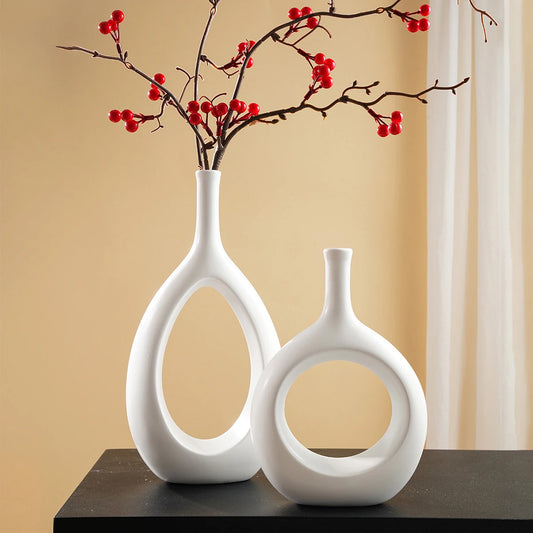 1PC, white O-shaped resin vase in various sizes, simple solid-color irregular-shaped decorative handicraft
