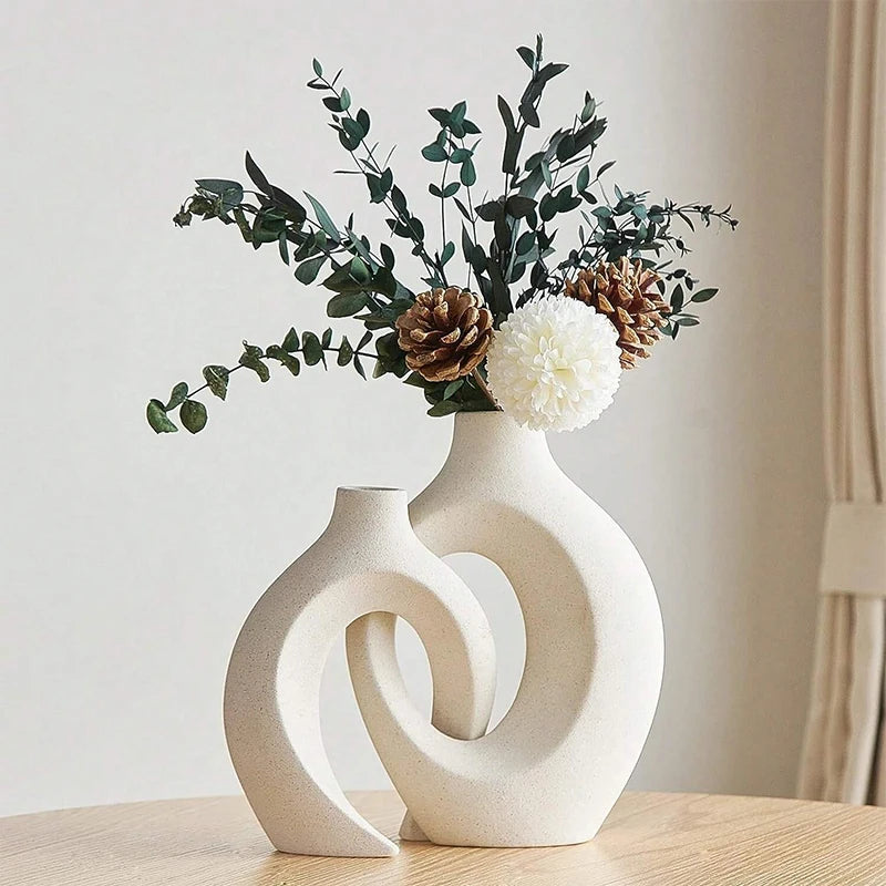 European Style White Plastic Vase Set Simple Creative Home Decor for Living Room Entryway TV Cabinet
