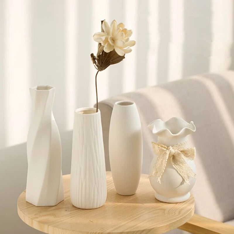 White Ceramic Vases Nordic Decorative Vasen Ornaments Home Living Room Decor Flower Arrangements Sketching Props Desktop Decor