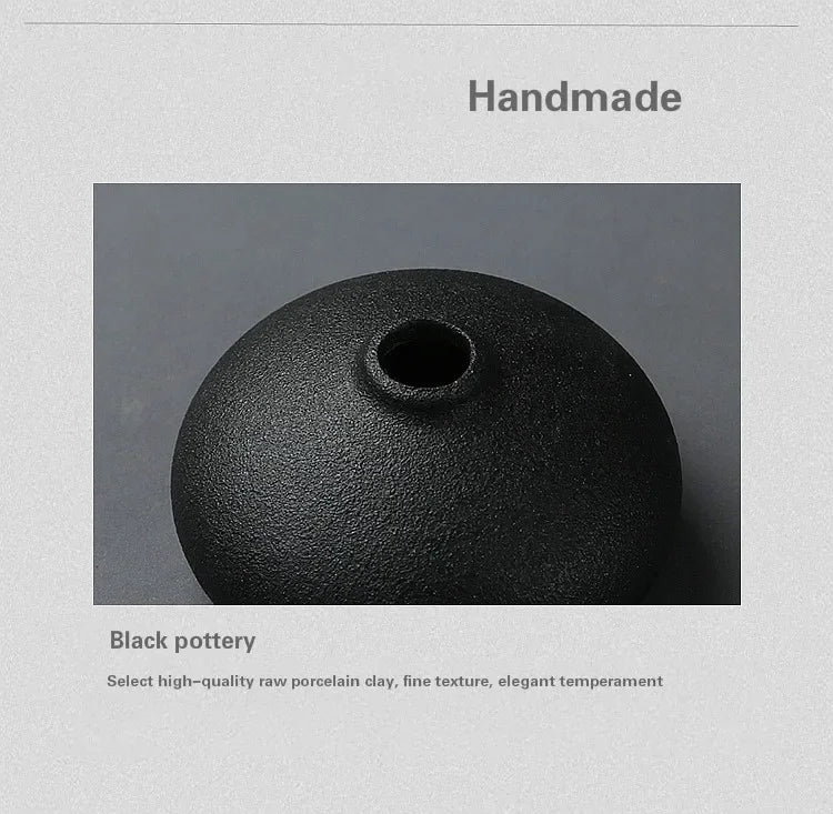 Black Ceramic Small Vase Home Decoration Crafts Tabletop Ornament Simplicity Japanese-style Decoration