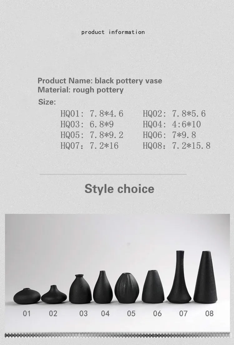 Black Ceramic Small Vase Home Decoration Crafts Tabletop Ornament Simplicity Japanese-style Decoration