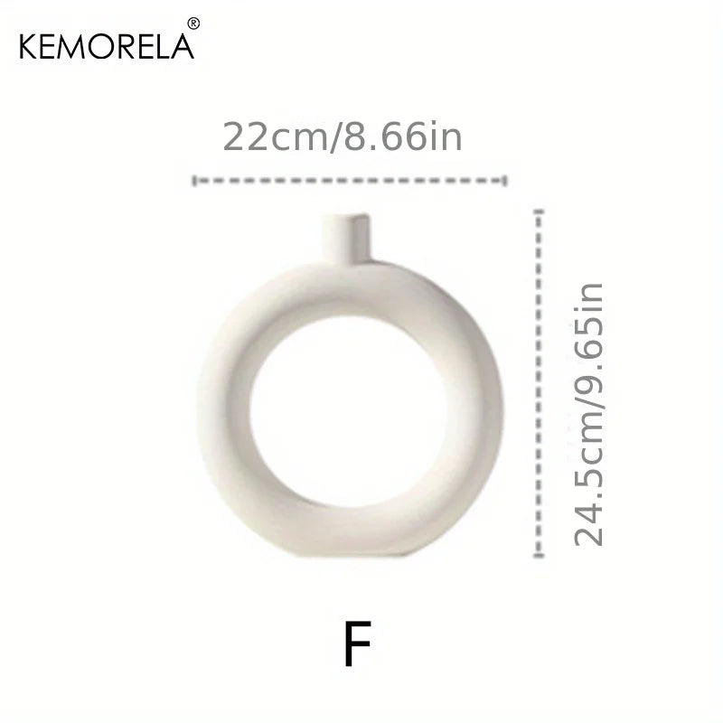 Nordic Ceramic Vase Circular Hollow Donuts Flower Pot Home Living Room Decoration Accessories Interior Office Desktop Decor Gift
