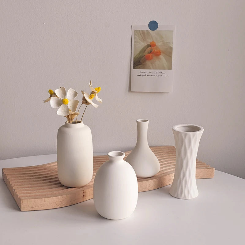 INS Ceramic Vase White Flower Pot Nordic Decorative Vase Dry Flower Vases for Home Living Room Desktop Decor ваза для цветов
