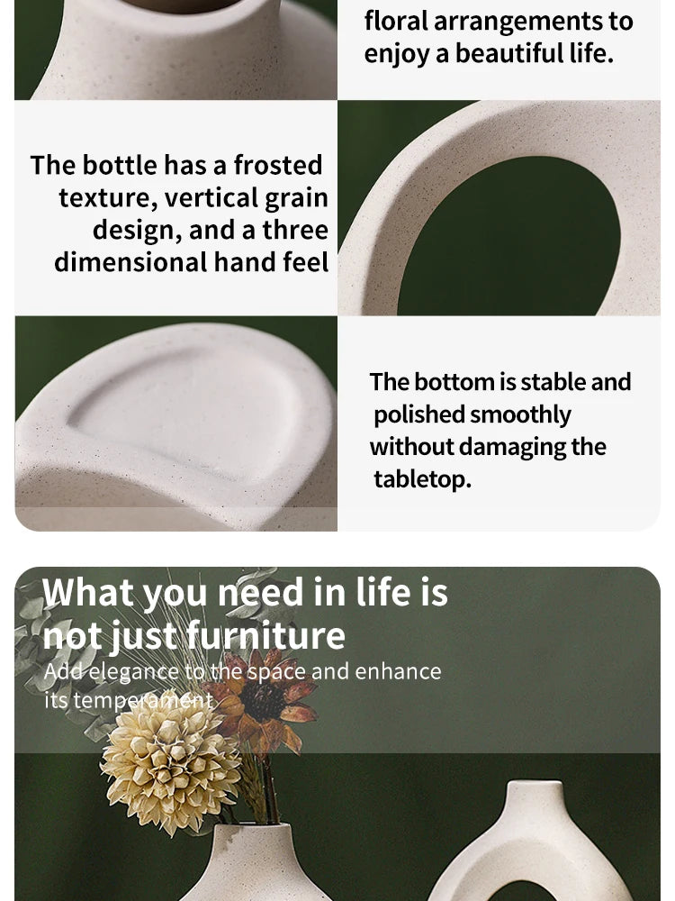 European Style White Plastic Vase Set Simple Creative Home Decor for Living Room Entryway TV Cabinet