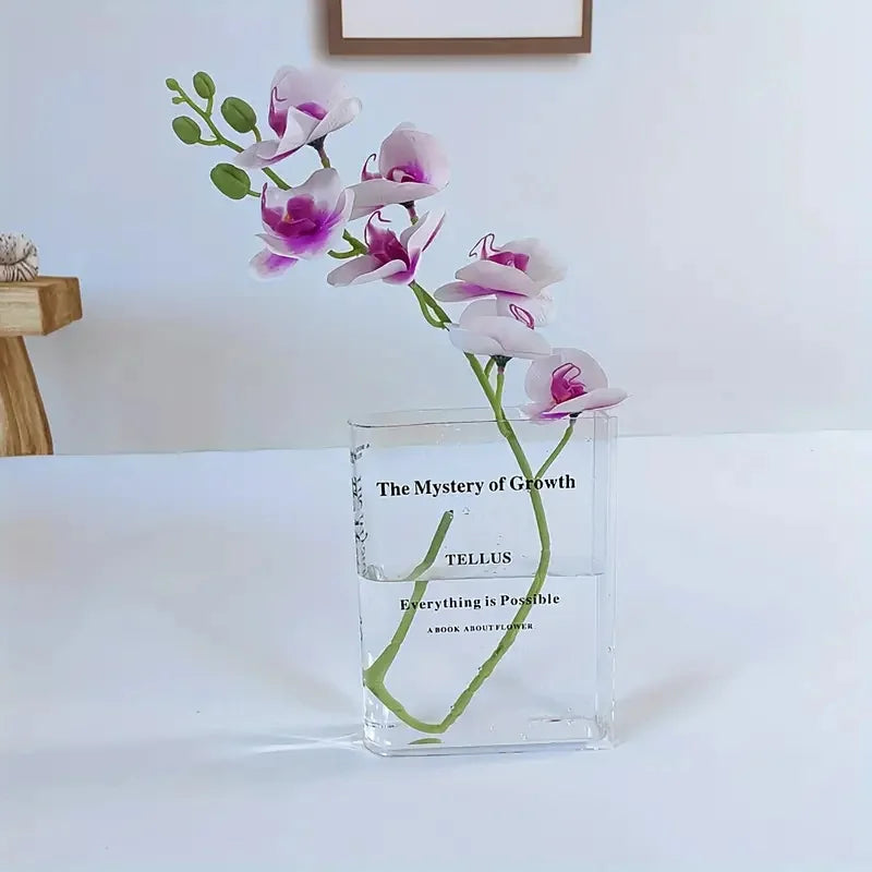 Transparent Acrylic Vase Transparent Book-Shaped Vase Suitable for Decorating Unique Homes, Bedrooms, and Offices
